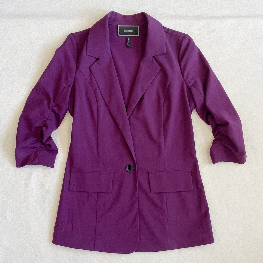 EUC Le Chateau Woven Shawl Notch Collar Blazer in Purple Size XS